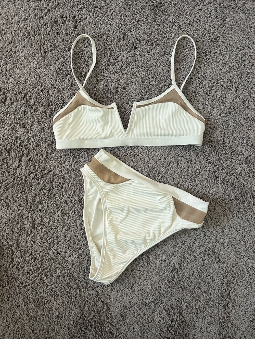 L*SPACE Cream Two-Piece Bikini Set with Tan Accents. Medium. NEW without Tags.